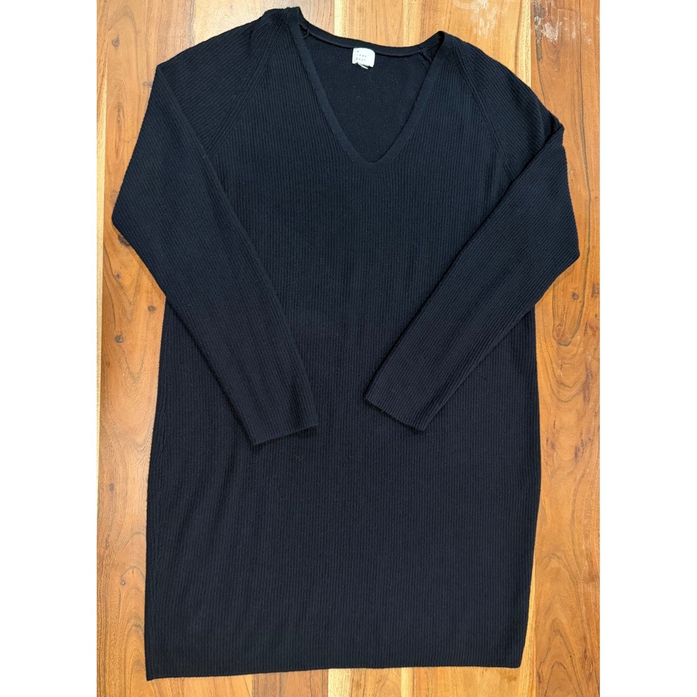 A New Day Womens Black Ribbed V-Neck Long Sleeve Sweater Dress Size Medium